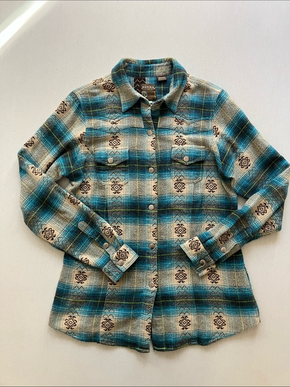 Roper Teal Plaid Snap-Front Western Shacket